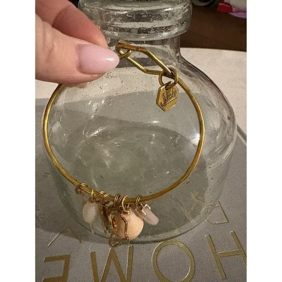 Sseko Designs Brass Charm Bangle Bracelet Giraffe World Bead Accents Safari - Picture 4 of 5